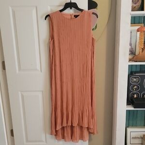 Club Monaco Sz12 Pleated Zip Back Chic Sleeveless High-Low Dress NWT In Peach